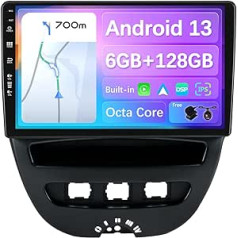 BXLIYER — 6G+128G — Android 13 IPS automašīnas radio, der Toyota Aygo/Peugeot 107/Citroen C1 (2005-2014) — bezvadu CarPlay/Android Car/DSP — kamera un mikrofons — 10,1 collas 2 DIN DAB SWC Fast-0 B kamera