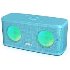 DOSS SoundBox Plus Bluetooth skaļrunis, 16 vatu Bluetooth mūzikas kaste ar dubultu draiveri, skārienvadība, krāsains ballīšu apgaismojums, mikrofons, 20 daļiņu akumulatora darbības laiks, TF kartes slots, zils