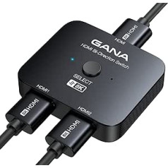 GANA 8K HDMI sadalītājs, HDMI 2.1 slēdzis Ultra HD 48Gbps alumīnija divvirzienu HDMI slēdzis 2 vienā izejā vai 1 in 2 izvadē HDMI pārslēdzējs, HDMI sadalītāja atbalsts televizoram/PS5/Xbox