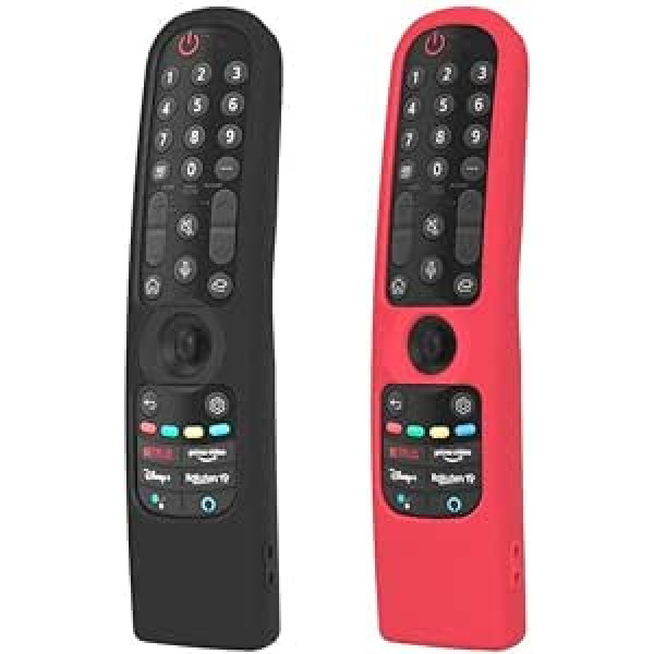 Iepakojumā 2 LG Magic Control 2022/2023 MR22GA/MR23GN Saderīgs ar tālvadības pulti LG TV, MR22GN, MR21GA, OLED QLED tālvadības pults futrālis, LG Smart TV Magic Control aizsargvāciņš (melns + sarkans)