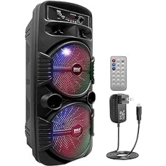 Pyle Bluetooth Lautsprecher — PA Anlage, Karaoke Maschine, Musikbox Groß, Partybox, Dual 8 collu zemfrekvences skaļrunis, Tragbare Musikboxen 600W ar Wiederaufladbaren Akku & Party Lichtern, USB/3,5 mm AUX/Mic, FM radio