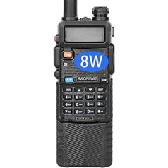 Baofeng BF UV-5R trīskāršs 8/4/1 vats, liela jauda, liela ranga divvirzienu radio (144 MHz–146 MHz VHF un 430 MHz–440 MHz UHF), divjoslu portatīva rācija ar 3800 mAh akumulatoru (melns)