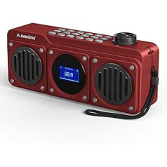 Avantree Boombyte FM mazs radio ar Bluetooth skaļruni, pārnēsājams ar jaudīgu skaņu, stereo skaņu, Micro SD kartes slots un USB ports, ar baterijām darbināms MP3 atskaņotājs, sarkans