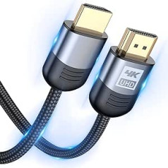 HDMI kabelis 7M, 4K HDMI kabelis @ 60Hz 18Gbps liela ātruma 2.0 HDMI kabelis neilona pinums, zeltīti savienotāji ar Ethernet/audio atgriešanas kanālu, saderīgs ar video 4K UHD 2160p