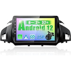 8 kodolu CAMECHO Android 12 automašīnas radio priekš Ford Kuga Escape 2012-2019 ar 9 collu ekrānu, 2G + 32G automašīnas radio 2 DIN ar navigāciju Carplay Android Car DSP Mirrorlink RDS Bluetooth + atpakaļgaitas kameru