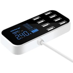 Automašīnas USB ligzda, Asudaro 8 portu uzlādes stacija 40 W 2,4 a ātrs automašīnas adapteris, vairākkārtēja aizsardzība ar LED displeju Automašīnas digitālais automašīnas lādētājs USB ligzdas panelis viedtālruņiem planšetdatoriem,