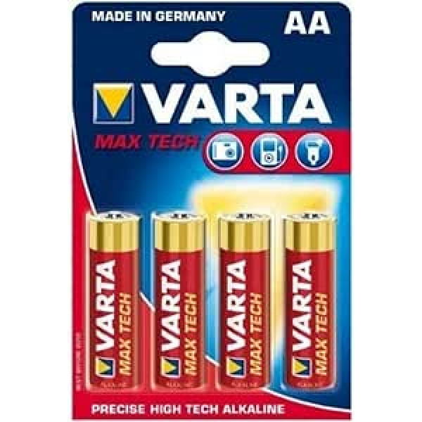 VARTA Longlife Max Power 11510406 Sārma akumulators AA / LR6 ar 1,5 voltu, 4 pac., ietilpība 2900 mAh, ražots Vācijā, ideāli piemērots tālvadības pultij, radio, modinātājam un pulkstenim