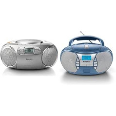 Philips AZ127/12 CD skaņas iekārta, pārnēsājams CD atskaņotājs (radio FM, kompaktdisks, kasešu komplekts, dinamisks basa pastiprinājums, audio ieeja) Sudraba un Karcher RR 5025-C pārnēsājamais CD radio (Boom Boxes, FM radio, AUX-In) Zils