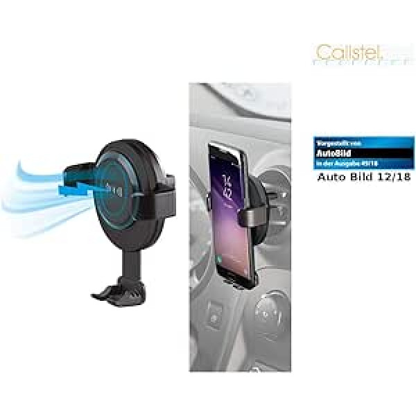 Callstel Smartphone Holder Car: Car Smartphone Charger Holder for Air Vent Qi Compatible, 2A, 10W (Stand, Mobile Phone Holder Ventilation Grille, Wireless Automatic Car Charger)