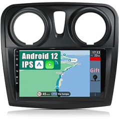 YUNTX Android 12 automašīnas radio, kas paredzēts Dacia Sandero (2012-2017) GPS 2 Din Bluetooth 5.0 ar navigāciju [Integrēts bezvadu CarPlay/Android Car/GPS] -IPS 2.5D 9 collu DAB/stūre