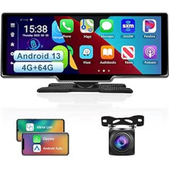 Hodozzy Android bezvadu Apple Carplay, Android automašīna, ekrāna pārnēsājams automašīnas radio uztvērējs ar navigāciju 4G 64G 10,26 collu skārienekrāns Carplay displejs Bluetooth GPS WiFi FM spoguļsaites atpakaļgaita