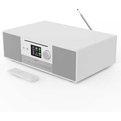 CD Player with Internet, DAB, FM and Powerful Subwoofer, 120 W 2.1 Speaker System, Smart Radio with Spotify, Podcasts, Bluetooth, 90+ Presets, TFT Display, Majority Quadriga, White
