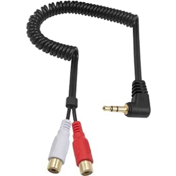 Duttek Audio Cable 3.5mm to RCA 90 Degree 3.5mm Male 3 Pin to 2 RCA Female Stereo Y Splitter Red and White AUX Cable for MP3 Players CD Players Laptops Tablets 80cm