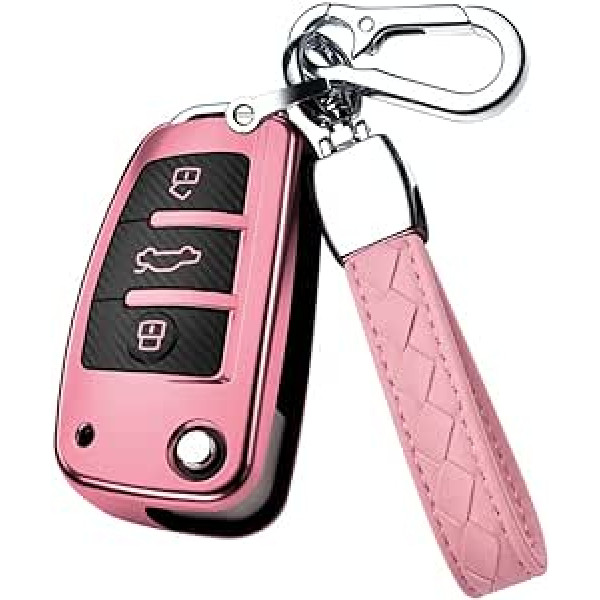 HIBEYO automašīnas atslēgas TPU futrālis Piemērots Audi aizsargatslēgu kastītei Audi A1 A3 S3 A4 S4 RS4 A6 S6 RS6 Q7 TT TTS R8 3 pogas Flip Key Remote Control Key Case Carbon Fiber Pink