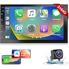 Podofo 2+64G 2Din 7 collu automašīnas radio ar bezvadu Apple Carplay/Android Car Android 13 ekrāna atskaņotāju ar GPS/Bluetooth/Mirror Link/SWC/FM/RDS/WiFi/USB + atpakaļgaitas kameru