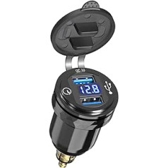 Qidoe DIN Hella Male-USB adapteris, Dual QC 3.0 motocikls ar voltmetra displeju, alumīnija USB lādētājs 12V-24V Ducati, Triumph, BMW Eiropas stilā