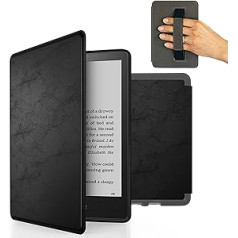 MyGadget mākslīgās ādas futrālis, kas paredzēts Amazon Kindle Paperwhite 11. paaudzei (2021-6, 8 collas) ar rokas siksnu un automātisko miega/modināšanas funkciju melnā krāsā