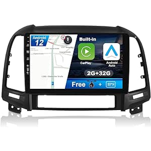 JOYX Android 12 automašīnas radio, kas piemērots Hyundai Santa FE (2006-2012) - [2G + 32G] - Atpakaļskata kamera bez maksas - 2 DIN - 9 collu 2,5D - atbalsta DAB stūres vadību 4G WiFi BT5.0 Carplay Android Car