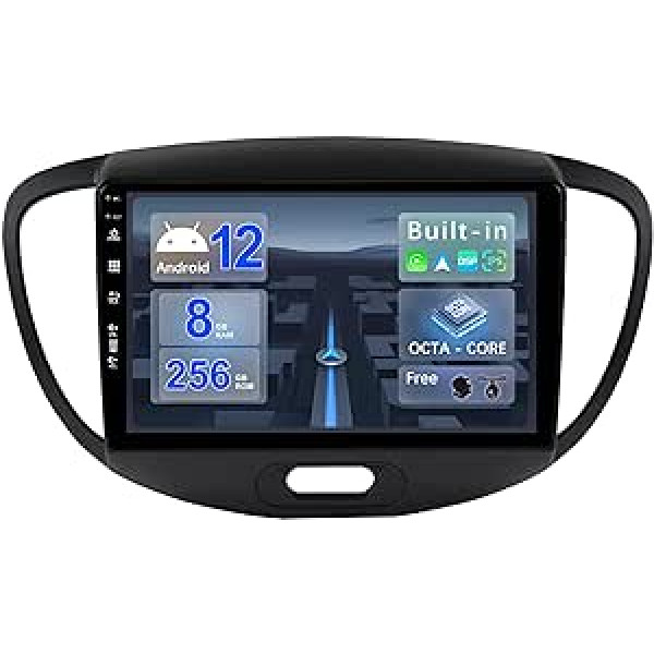 BXLIYER — [8G+256G, 8 kodolu] — Android 12 IPS automašīnas radio ierīcei Hyundai I10 (2007–2013) — bezvadu CarPlay/Android Car/DSP — LED kamera un mikrofons — 9 collu 2 DIN — DAB stūres vadība, ātra palaišana 360