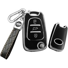 HIBEYO Flip Key automašīnas atslēgas futrālis der Kia K5 Rio Ceed Cerato TPU aizsargmaciņam Hyundai ix20 I20 I30 IX35 Elantra Santa Fe atslēgas vāciņš ādas atslēgu piekariņš melns