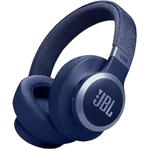 JBL Live 770 NC — Bluetooth austiņas uz ausīm ar adaptīvo trokšņu slāpēšanu — bezvadu austiņas – raksturīgs skaņas un balss palīgs — ilgstoša mūzikas baudīšana līdz 65 stundām — zila