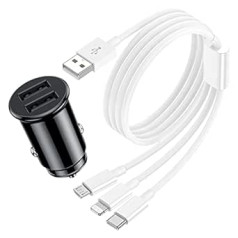 iPhone ātrā lādētājs [MFi sertificēts] USB A–Lightning kabelis 3 m garumā ar automašīnas USB lādētāju 2 pieslēgvieta iPhone 14 13 12 11 Pro Max Mini X 9 8 7Plus 6 6s iPad.