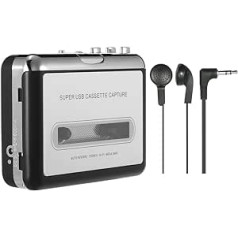 Docooler portatīvais kasešu atskaņotājs, kasetes uz MP3/CD ierakstītāju, izmantojot USB, saderīgs ar klēpjdatoriem un personālo datoru, pārnēsājams kasešu pārveidotājs Walkman lentes kasetes digitālā formātā ar austiņām