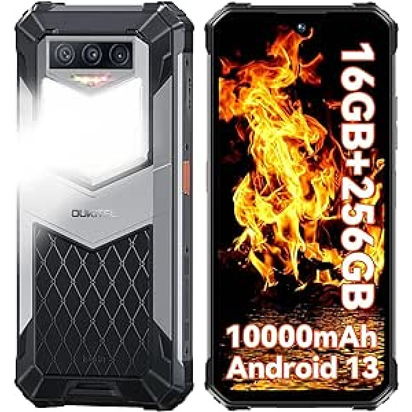 OUKITEL WP26 āra viedtālrunis, Android 13 āra mobilais tālrunis 10000 mAh 16 GB (8 + 8) + 256 GB, 1200 LUM kempinga lampa, ūdensizturīgs mobilais tālrunis, 6,58 collu displejs, mobilie tālruņi bez Simlock,