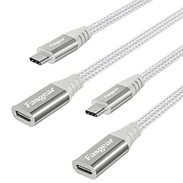 Fasgear USB C Extension Cable:Type C Male to Female Compatible with Magsafe Charger, Wireless Charging, All Type C 2.0 Devices (3ft 2 White)