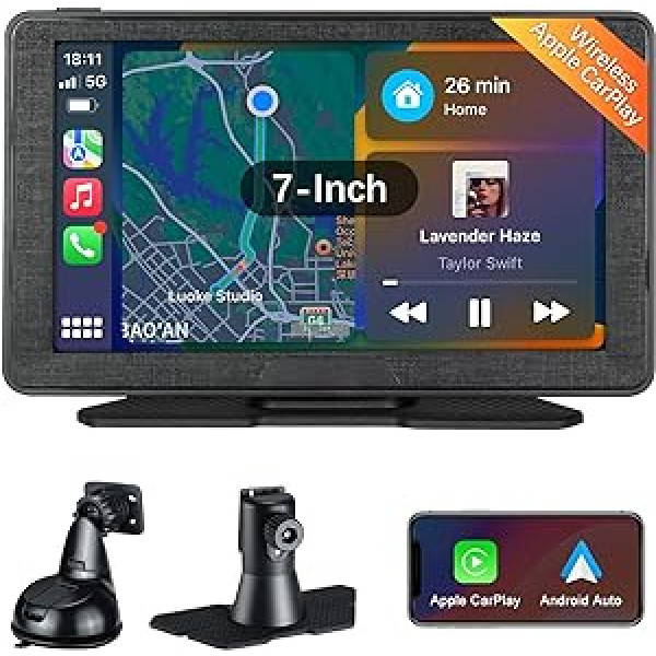 Android Car Wireless Apples CarPlay ar ekrānu, 7 collu pārnēsājamu Autoadio Carplay skārienekrāna displeju, pārnēsājamu Apple Car Play ekrānu automašīnu stereo automašīnām, motocikliem kravas automašīnām