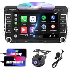 SEMAITU auto radio DVD Bluetooth AM/FM/RDS USB SD priekš VW Golf 5 6 Polo Passat Tiguan EOS 7 collu 2 DIN skārienekrāna TFT AUX savietojams ar Apple Carplay un Android Car (TH0028-1)