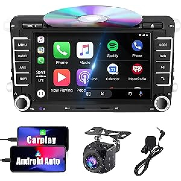 SEMAITU auto radio DVD Bluetooth AM/FM/RDS USB SD priekš VW Golf 5 6 Polo Passat Tiguan EOS 7 collu 2 DIN skārienekrāna TFT AUX savietojams ar Apple Carplay un Android Car (TH0028-1)