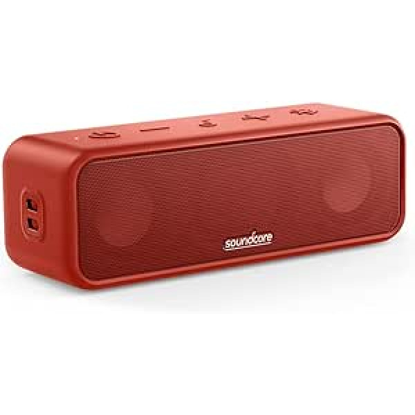 Soundcore 3 Bluetooth skaļrunis, stereo skaņa, titāna membrānas audio draiveris, PartyCast, BassUp, 24 stundu akumulators, IPX7 ūdens aizsardzība, pielāgots EQ, lietošanai mājās, ārā, dārzā (sarkanā krāsā)