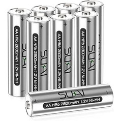 SUKAI AA 2800 mAh AA uzlādējami akumulatori, iepriekš uzlādēti, iepakojumā pa 8 — ilgs akumulatora darbības laiks, zema pašizlāde, videi draudzīgi un pārstrādājami