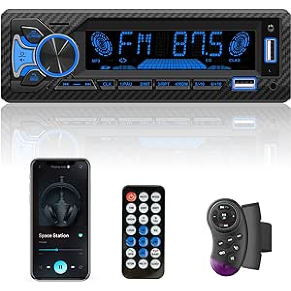 Automašīnas radio ar balss vadību, RDS/FM/AM, 5.2 Dual Bluetooth ar brīvroku komplektu, automašīnas atrašanās vietas noteikšana un atrašana, 1 DIN MP3 automašīnas atskaņotājs, 2 USB/SD/TF/AUX/ātrā uzlāde/EQ/SWC, antenas adapteris , 30 Rad