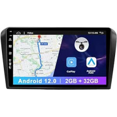 Android 12 stereo automašīnas radio priekš Mazda 3 (2006-2012) - GPS 2GB+32GB - Bezmaksas atpakaļskata kamera - 9 collas - Atbalsta DAB + / Stūres vadību / WiFi / Bluetooth / Mirror Link / Carplay / USB / RDS