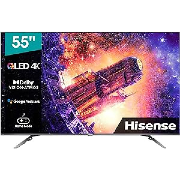 Hisense 55E76GQ QLED 139 cm (55 collu) televizors (4K QLED, viedais televizors, trīskāršs uztvērējs, HDR 10,+ dekodēšana, Dolby Vision un Atmos, USB ierakstīšana, Bluetooth, iebūvēts Alexa, Google palīgs)