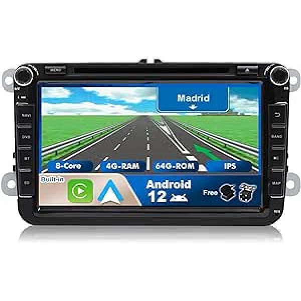 JOYX Android 12 Car Radio piemērots VW Passat/Golf/Skoda/Seat - GPS 2 DIN - Atpakaļskata kamera Canbus Free - 4G + 64G - 8 collas - Atbalsta DAB+ Stūres vadību 4G WiFi Bluetooth Mirrorlink USB