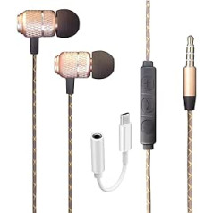 Ausīs ievietojamas austiņas, kas paredzētas Google Pixel 6A vadu zemās skaņas stereo in-ear austiņām, USB-C līdz 3,5 mm ligzdas adapteris, austiņu austiņas ar skaļuma regulēšanu (zelta)