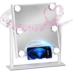 STYLPRO Music Mirror with Bluetooth, Built-in Speakers, Wireless Phone Charging, Dimmable Hollywood Lights, Adjustability and Non-Slip Base, Listen to Music, Watch Tutorials, Friends