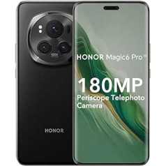 HONOR Magic6 Pro 5G viedtālrunis 12+512GB, 6,8 collu 120Hz OLED displejs, Snapdragon 8 Gen 3, 180MP periscope telefona kamera, 50MP priekšējā kamera, IP68, MagicOS 8.0, NFC, divas SIM kartes, melns