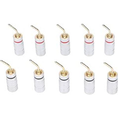 Annadue Banana Plug Speaker Cable Connectors for Speaker Cables, 2 mm, 24 Carat Gold-Plated Connectors, Pin Plug, Cable Connector Adapter for Speaker Cable, Home Cinema, Pack of 10