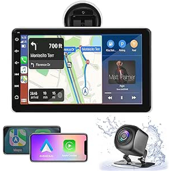 2024. gada Racodiary bezvadu Apple Carplay un Android automašīna, 7 collu HD IPS skārienekrāna pārnēsājams automašīnas radio ar Mirrorlink, Bluetooth, AHD atpakaļskata kamera, AUX/USB/TF priekš