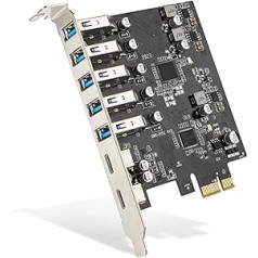 PCI-E USB karte, JESWO PCI-E vai USB 3.0 7 portu (5 USB-A un 2 USB-C pieslēgvietas) Karte, PCI-Express-Erweiterungskarte für Desktop-PC, Windows 10/8/7/XP und Mac OS 10.8.2 un augstāka versija