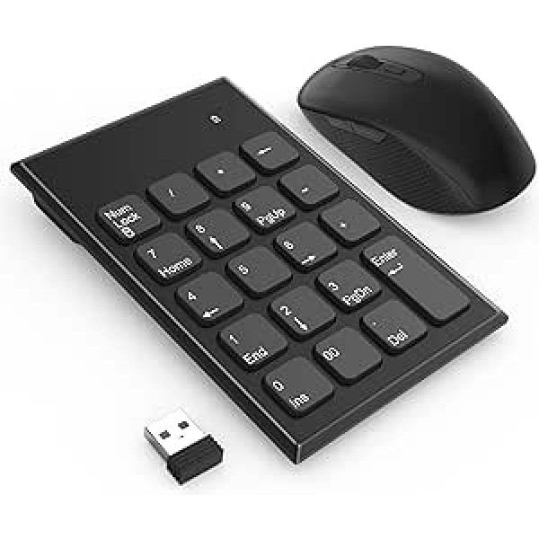 Bezvadu ciparu tastatūras un peles kombinācija 2.4G ar 3 regulējamiem DPI 800/1200/1600, pārnēsājama īpaši plāna USB ciparu tastatūra un pele klēpjdatoram galddatoram un piezīmjdatoram ar vienu USB uztvērēju