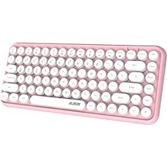 Hoopond bezvadu Bluetooth tastatūra, jauka mini kompakta tastatūra ar 84 taustiņiem, 2,4 GHz bezvadu Bluetooth savienojuma tehnoloģija, ABS retro apaļa tastatūra, ergonomisks dizains (rozā krāsā)