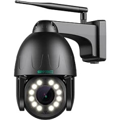 SV3C PTZ novērošanas kamera āra WLAN bezvadu 15x optiskā tālummaiņa automašīnas izsekošana 5MP Floodlight krāsains nakts redzamības IP kamera 2-way audio Black Metal Shell RTSP, FTP, ONVIF, SD kartes ieraksts, lietotne, dators