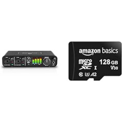 MOTU M4 USB Audio Schnittstelle & Amazon Basics MicroSDXC Speicherkarte, 128 GB, ar SD adapteri, A2, U3, 100 MB/s maks. Lesegeschwindigkeit, Schwarz