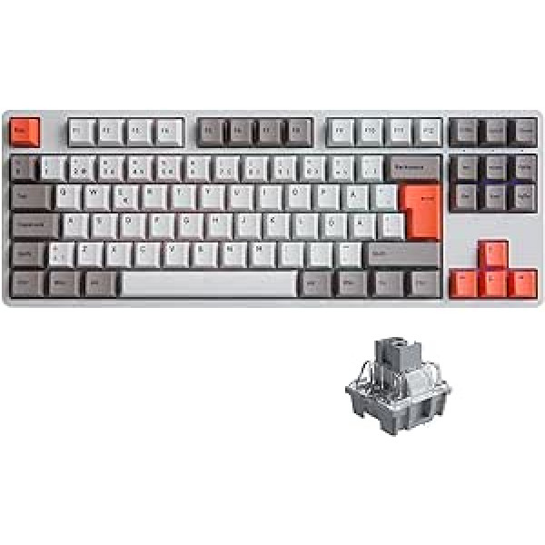 Akko 3087 ISO Ziemeļvalstu mehāniskā tastatūra, vadu datora tastatūra, 87 taustiņi, 100% pretspoguļu novēršana ar PBT taustiņu vāciņiem, sudraba ātruma slēdzis, TKL spēļu tastatūra personālajam datoram (Steam Engine)