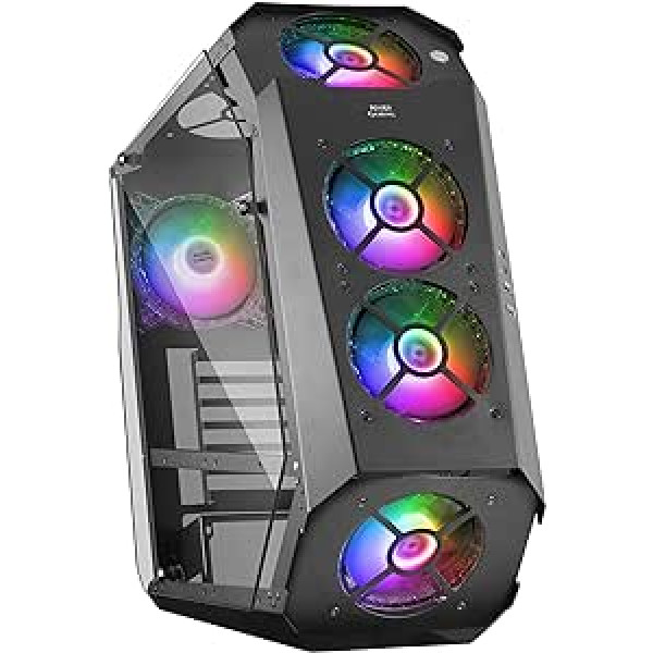 Mars Gaming MC51 ATX Gaming PC Case, Double Tempered Glass, 5 x 12 cm RGB Fans, Black